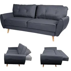 3er-Sofa MCW-J19, Couch Klappsofa Lounge-Sofa, Schlaffunktion ~ Stoff/Textil anthrazit