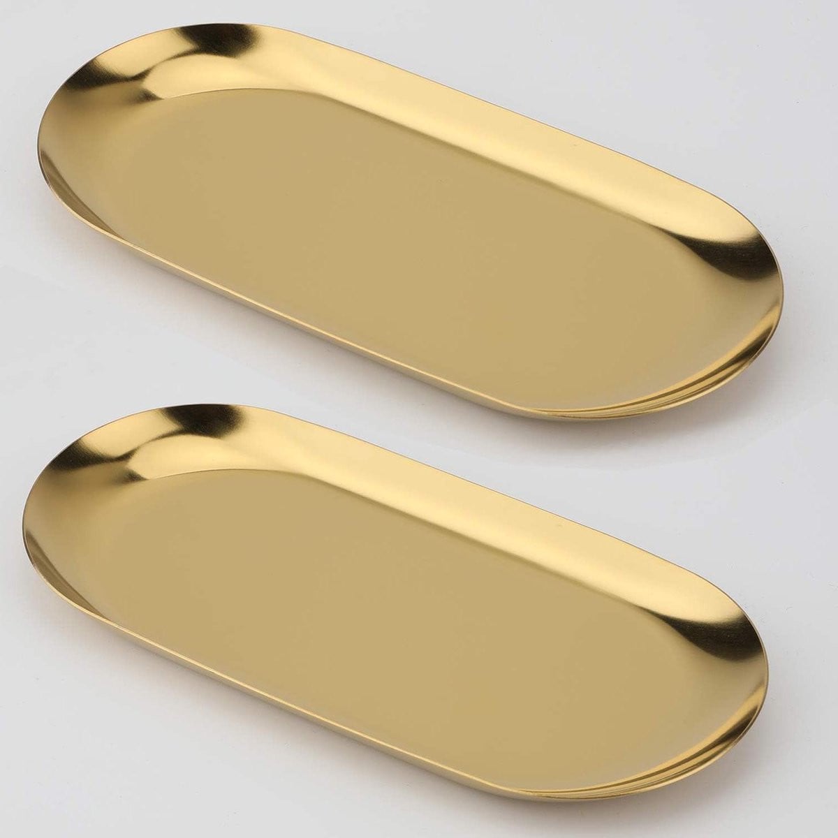 Set van 2 Decoratieve Dienbladen voor Sieraden en Badkamerorganisatie - Roestvrij Staal - Goud