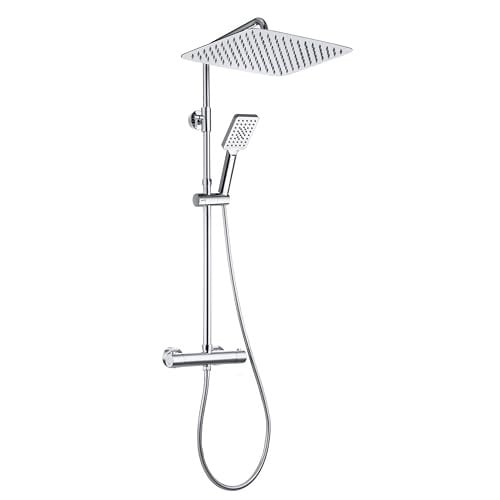 Görbach Regendouche Douchesysteem met Thermostaatarmatuur en Handdouche, Roestvrijstaal, Verchroomd, 35 x 25 cm