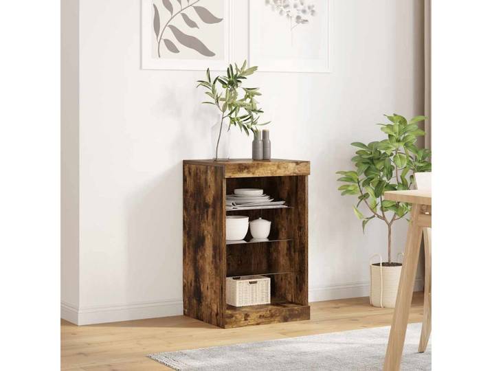 furnicato Sideboard mit LED-Beleuchtung 41x37x67 cm Räuchereiche (1 St), RGB-LED-Beleuchtung Beistellschrank mit USB-Anschluss für innen