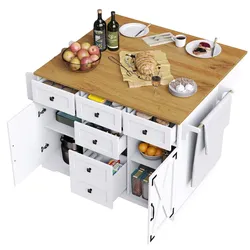 STILVORA Küchenwagen Servierwagen Klappdesign Weiß 147x70x93 cm mit ausziehbarer Tischplatte, viel Stauraum, MDF Metall, modern und platzsparend
