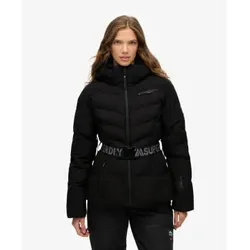 Superdry für Damen. WS110178A Gesteppte Luxus-Skijacke mit Gürtel schwarz (L), Lässig, Sportlich, Polyester, Schnee