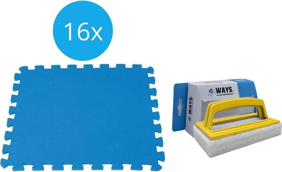 Intex Economische set met zwembadtapijten en WAYS schuurborstel, 2 verpakkingen van 8 tegels (4m²)