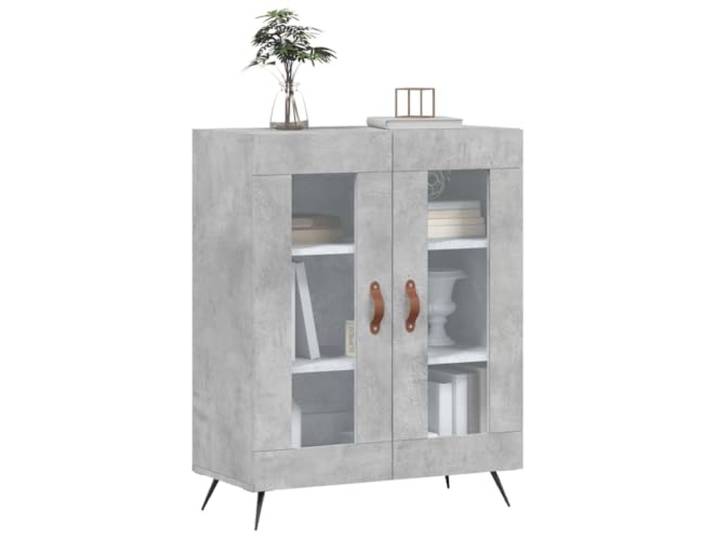 KTHLBRH Anrichte grau Beton 69,5 x 34 x 90 cm Holz mehrschichtig Glasdesign, großer Stauraum, Metallfüße, obere Ausstellung, Wohnzimmerschrank
