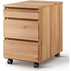 Massivholz Rollcontainer Eiche Rollcontainer geölt mit drei Schubladen