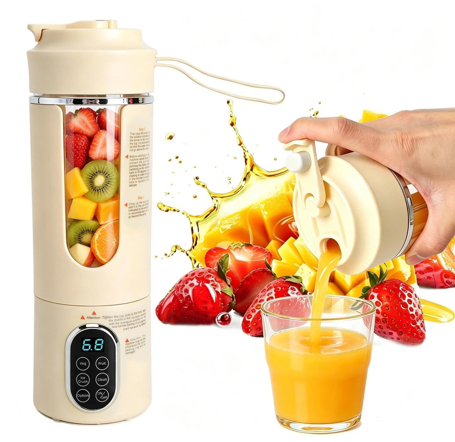 Dripio Draagbare smoothie maker, 700 ml, mini mixer met 12 messen en 4 standen, BPA-vrij