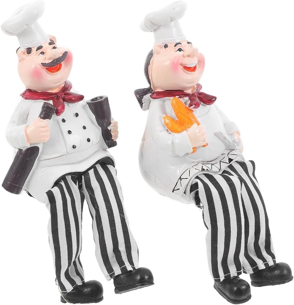 Set van 2 handgemaakte Kok Beeldjes - Miniatuur Chef Keuken Decoratie - Meerkleurig