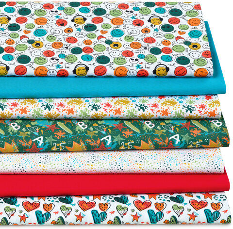 Patchwork- und Quiltpaket Digitaldruck „Happy time“, weiß-color