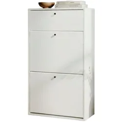 SCHUHKIPPER weiß 58 x 111 cm, Schuhkommode mit Klappen und Schubkasten