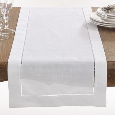 Saro Lifestyle Classic Hemstitch Table Runner - Textured Border Runner for Dining & Formal Entertaining
