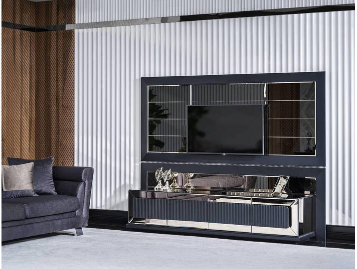 Xlmoebel TV-Schrank Grau Holz TV-Set mit Schrank und freistehendem Panel (2-St., TV-Set mit Schrank und freistehendem Panel) Made in Europa