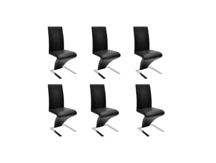 Coespram 6er Set Esszimmerstühle Schwarz Kunstleder Zickzack Design Ergonomische Zickzack-Sitzform mit verchromtem Gestell und pflegeleichtem Bezug für moderne Küche und Esszimmer.