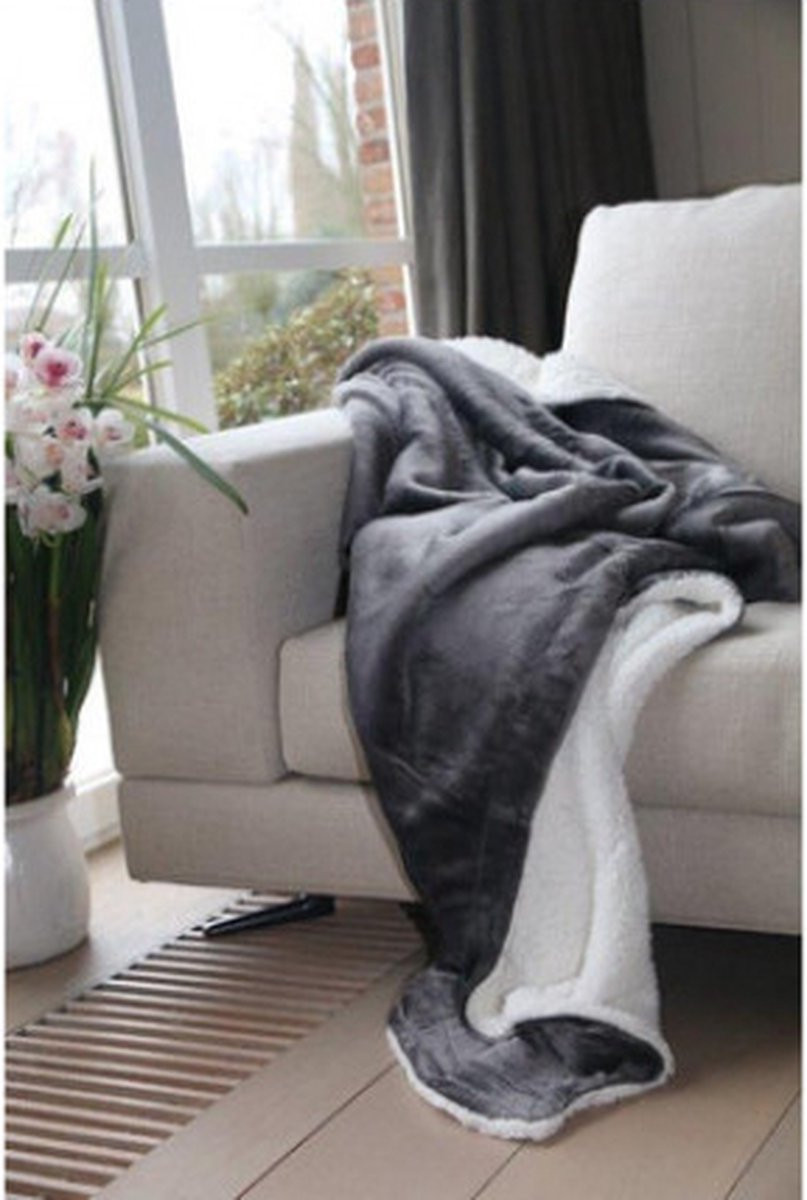 Unique Living Plaid Souris 150x200 cm van 100% microfibre met imitatie schaap binnenzijde