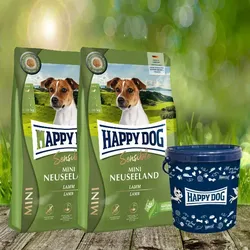 Happy Dog Supreme Mini Neuseeland 2 x 4 kg + Happy Dog Futtertonne 20 L geschenkt