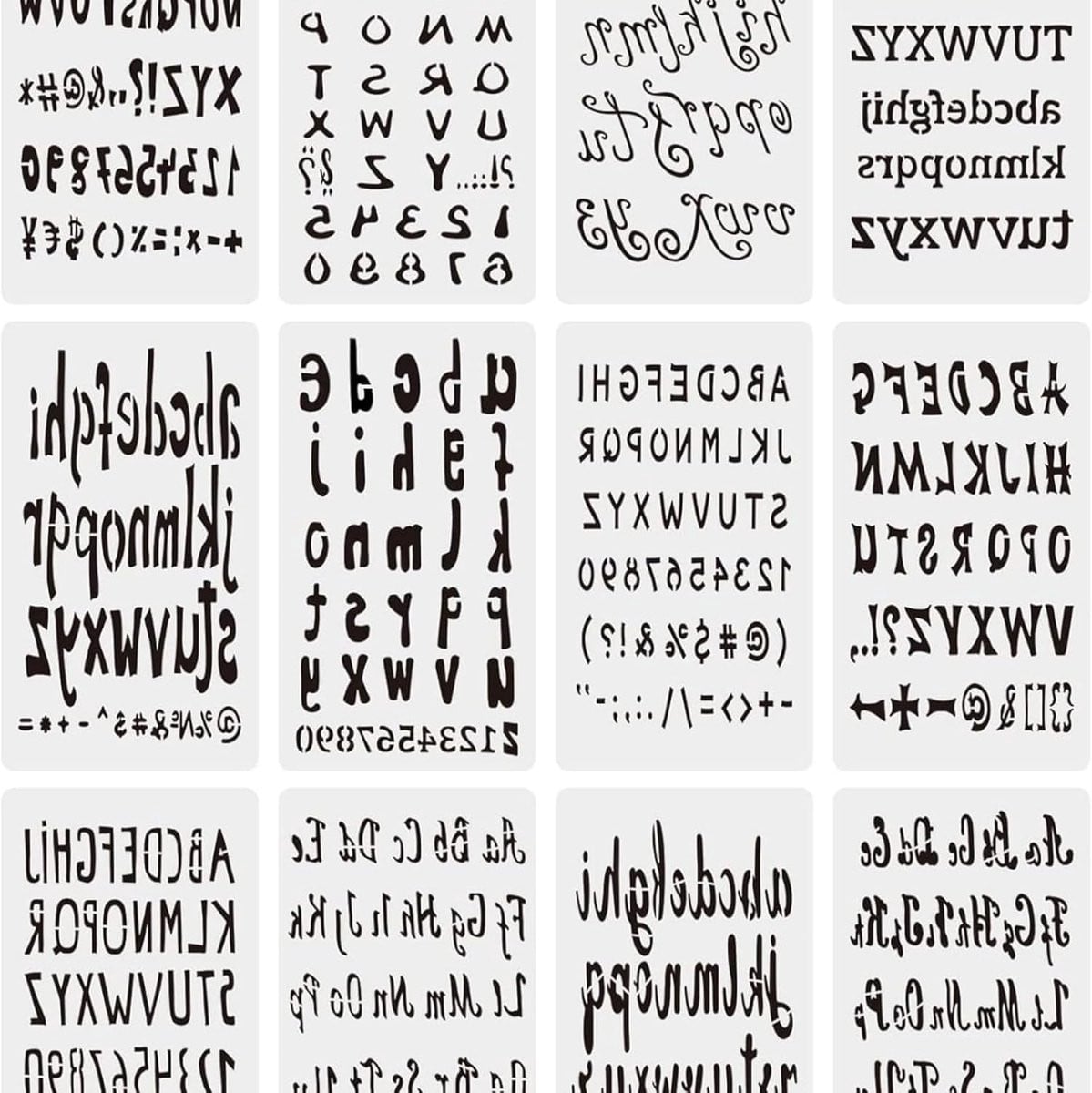 Set van 12 herbruikbare letter en cijfer sjablonen voor muurdecoratie - Zwart