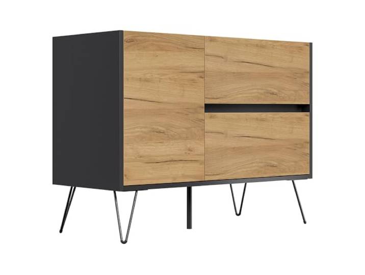 Lomadox Sideboard Kommode, 99 cm breit, in Graphit und Eiche, Softclose & Push-to-Open, modern, grifflos