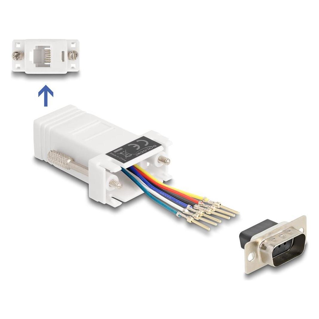Delock D-Sub 9 Pin Stecker zu RJ12 Buchse Montagesatz weiss (0.05 m) (67073)