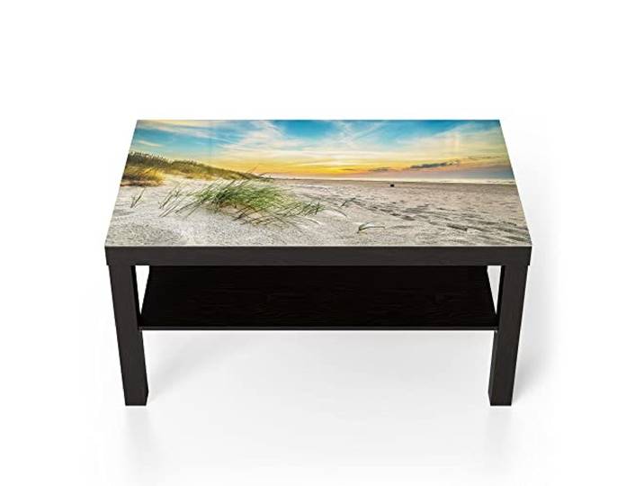 DEQORI Glastisch schwarz groß 90x50 cm Motiv Baltischer Dünenstrand ausgefallener Beistelltisch aus Glas Hochglanz Couchtisch fürs Wohnzimmer moderner Couch Tisch mit Design