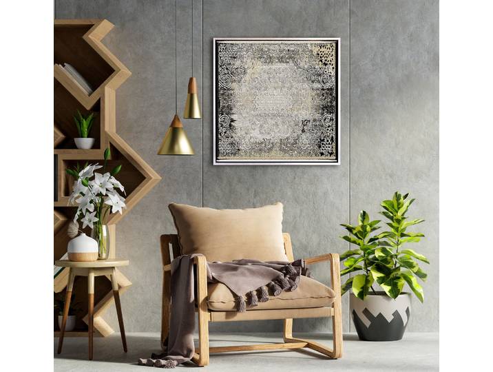 Leinwandbild QUEENCE Abstrakt Geschnörkelt , schwarz (farbe rahmen: silber, farbe bild(er): schwarz), B:50cm H:50cm T:2cm, Canvas, Holzrahmen, Bilder, Leinwandbild, mit einem Schattenfugenrahmen veredelt