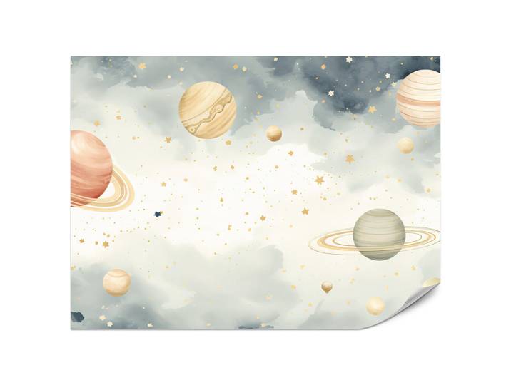 Muralo Fototapete für Kinderzimmer Pastell Planeten Saturn Uran Sterne 500x350, Grün, Orange, Beige, Blau, Braun, Creme, Ecru, Papier, Galaxis, Planet/Universum, Rechteckig, 500x350 cm, Tapeten & Wandverkleidungen, Fototapeten