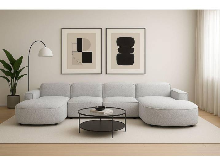 Kaiser Möbel Ecksofa Cursal Round U-Form, Stoff Artico, Nata