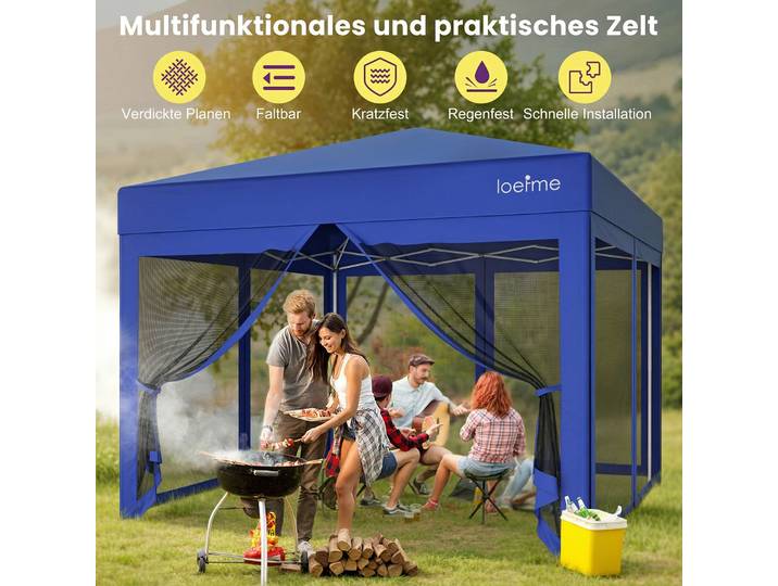 Tente gazebo robuste de 3x3 mètres, installation rapide, imperméable et résistante au soleil, avec parois en maille, idéale pour les fêtes d'anniversaire