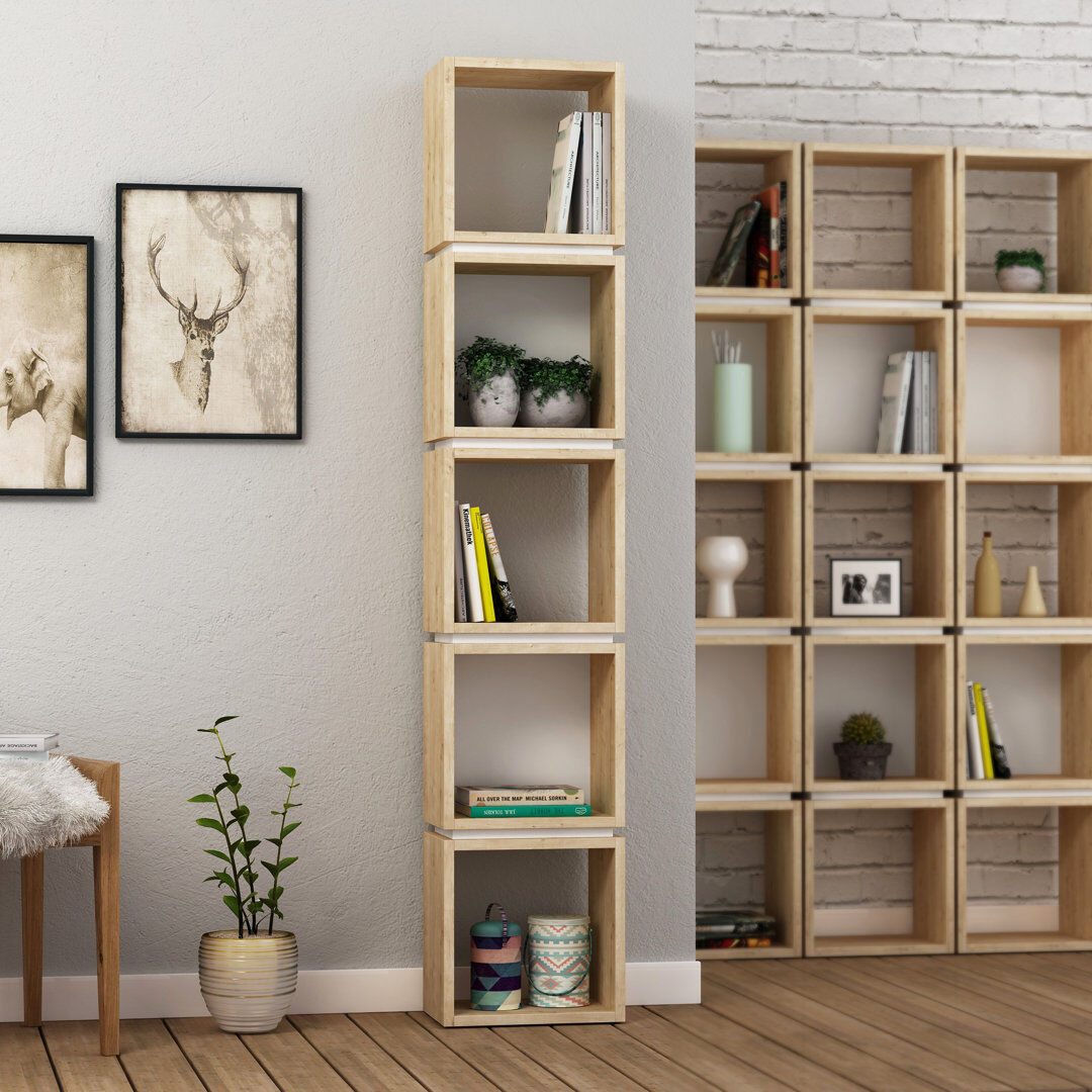 Zipcode Design Channelle Freestanding 5-Tier Narrow Bookcase with Modern Design Oak/White 424.18cm H X 81.28cm W X 55.88cm D