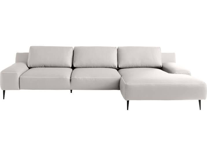 Ecksofa DESIGNWERK Forma L-Form, Designsofa mit aktuellem Fuß, Leder PAMPAS MADRAS , weiß (snow), B:344cm T:162cm, Leder;Struktur 98% Polyester, 2% Acryl, Sofas, Ecksofa, in hochwertiger Verarbeitung & tollem Sitzkomfort