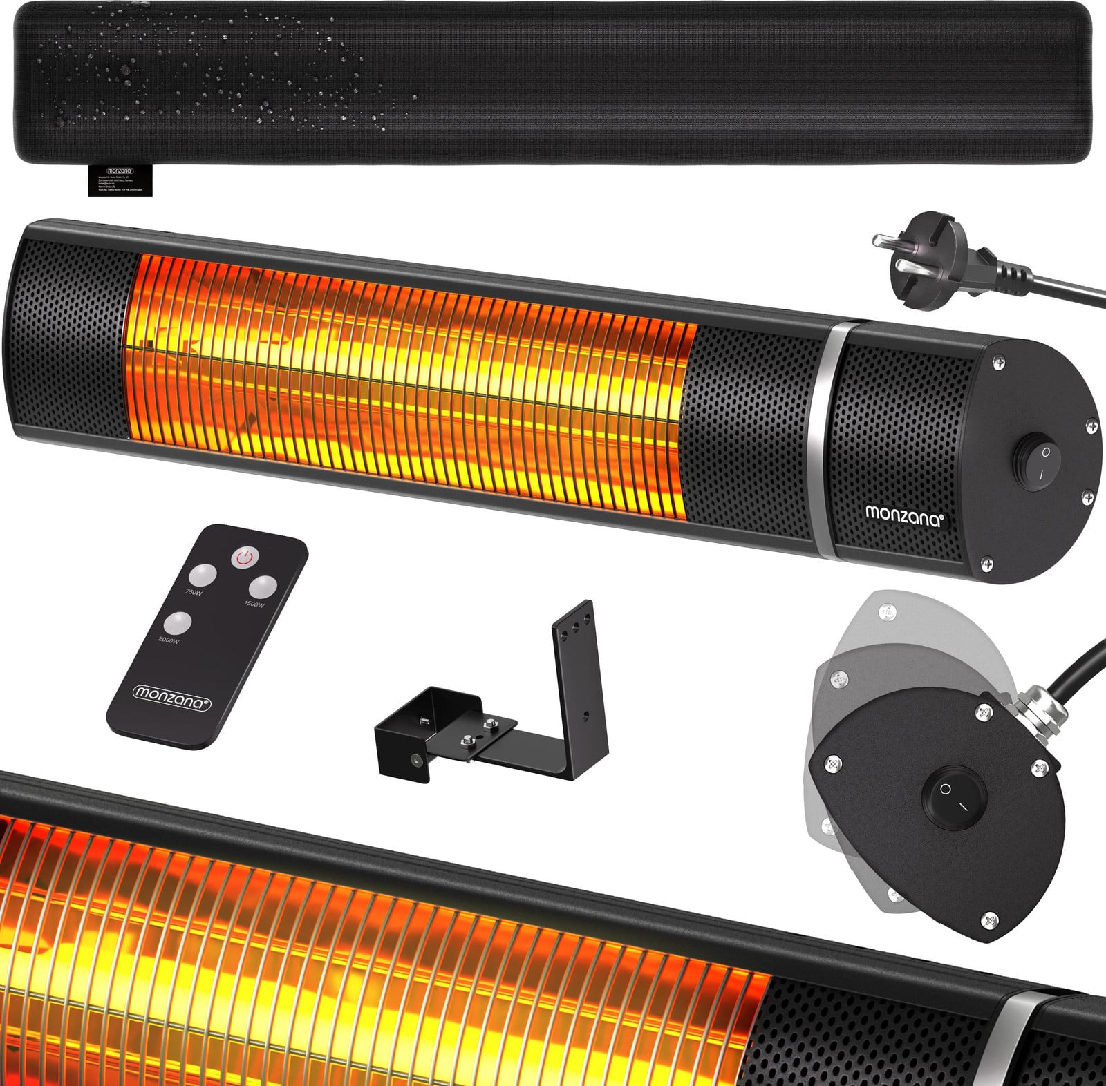Monzana Infrarood terrasverwarmer 2000W zwart voor buiten en terras