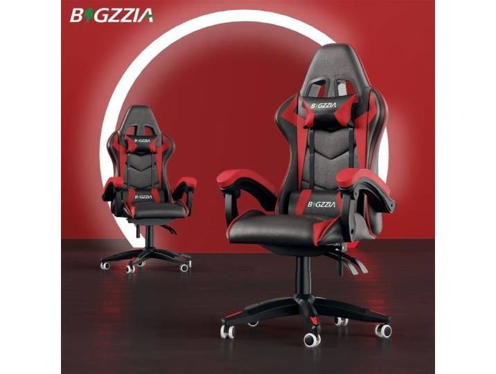 BIGZZIA Fauteuil de Bureau - Chaise Gaming - Siège de Bureau Réglable Gaming Racing - avec coussin et dossier inclinable Rouge