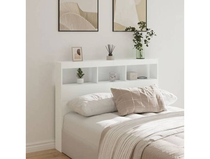 Armoire Tête de Lit avec LED Tête de Lit avec Compartiment Meuble de Rangement Chambre à Coucher Accessoire de 839196