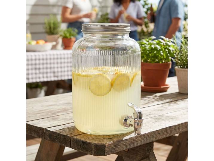 Getränkespender aus Glas mit Deckel, 4l, zylinderförmig