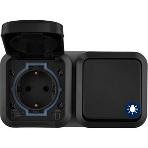REV-Ritter Steckdose AquaStorm, IP55, Aufputz, 1-fach, grau, Feuchtraum, mit Schalter, waagerecht