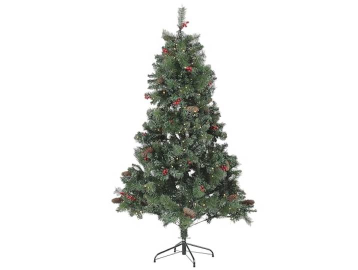Geschmückter Weihnachtsbaum grün 180 cm LED Beleuchtung Metallständer Jacinto