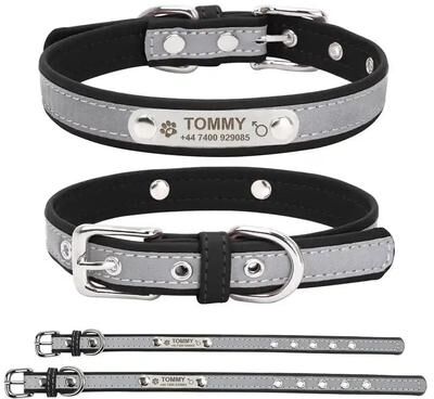 Uplift Picks Personalized PU Leather Dog Collar With Engraved Name Tag blue l