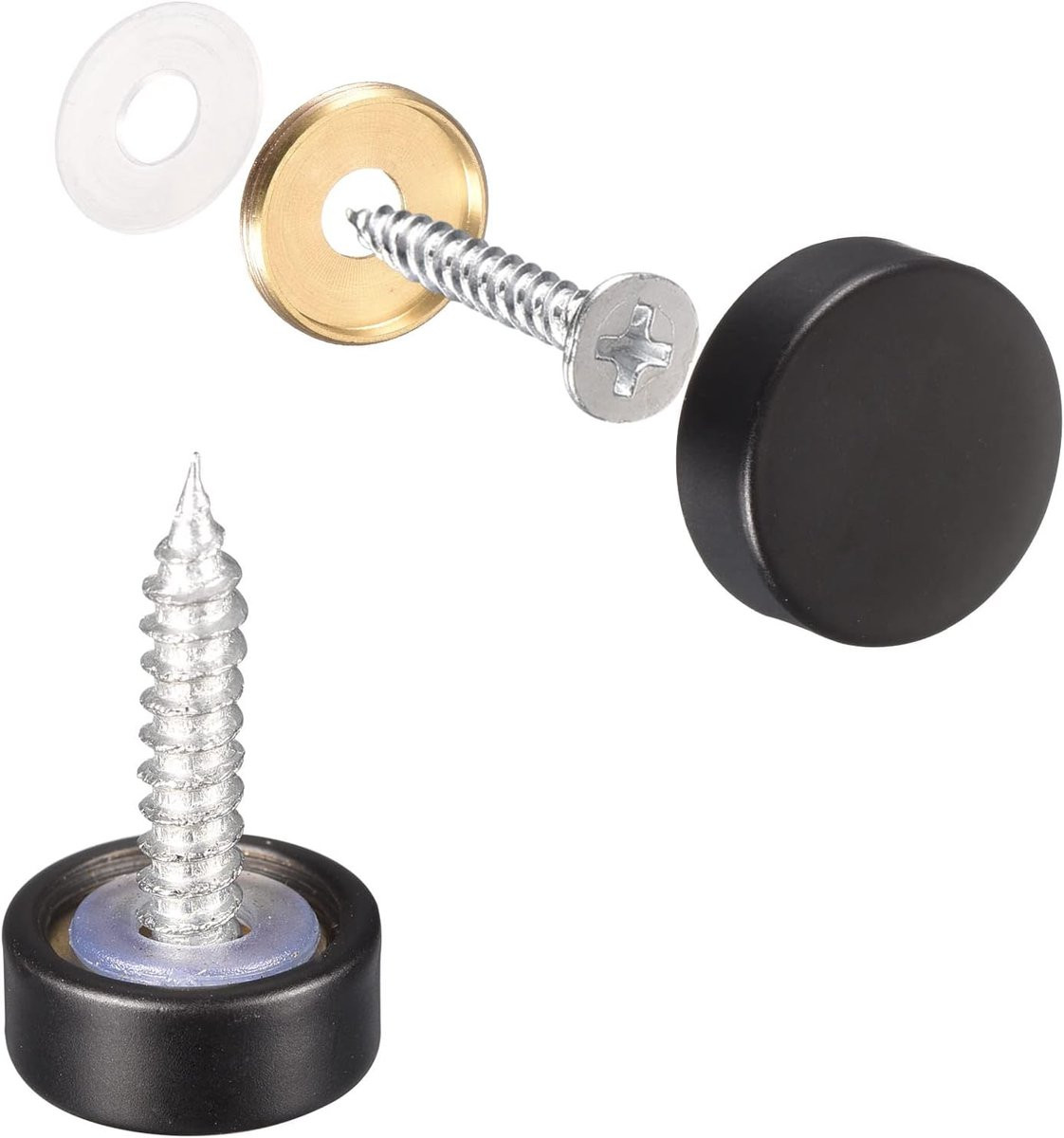 Sourcing Map 4 stuks decoratieve spiegelschroeven 12 mm messing afdekbouten zwart