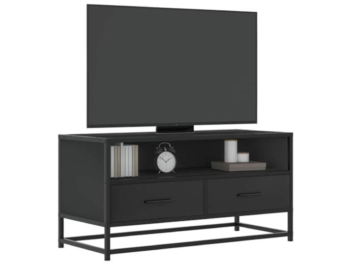 HEFZGDB TV-Schrank Schwarz 80x34,5x40 cm Holzwerkstoff und Metall mit Industriestil und reichlich Stauraum für Multimedia-Geräte, robuste Oberplatte, pflegeleicht und langlebig,
