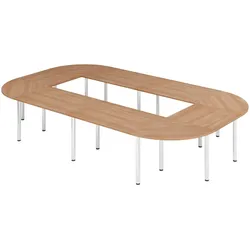 bümö Konferenztisch O-Form 400x240 cm großer Besprechungstisch in Nussbaum, Besprechungstisch mit Chromfüßen, Meetingtisch für 14 Personen, Tisch für
