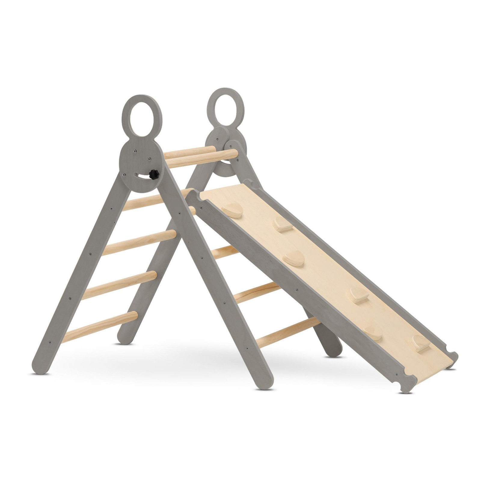 Deryan XXL Klimdriehoek voor kinderen met klimboog en glijbaan - Grijs - B/D/H: 220 x 83 x 81 cm