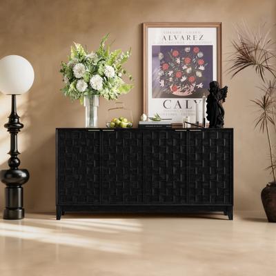 RENEWLINE Wood Sideboard Buffet, 4 Door Textured Panel Storage Cabinet