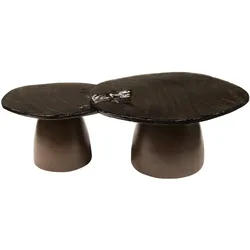 Couchtisch 2er-Set Klidun Cone, Glas und Metall, modern, antikkupfer, organische Form, robust
