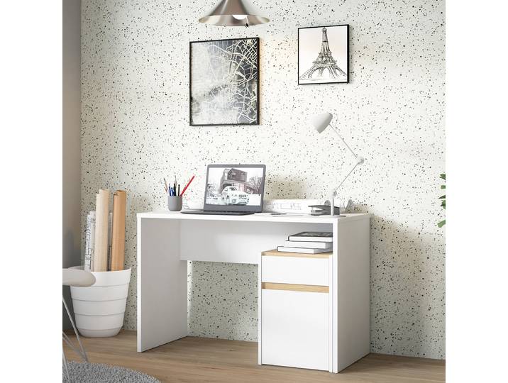 Bureau Warra 110cm Blanc/Marron/Blanc/Imitation chêne Artisan