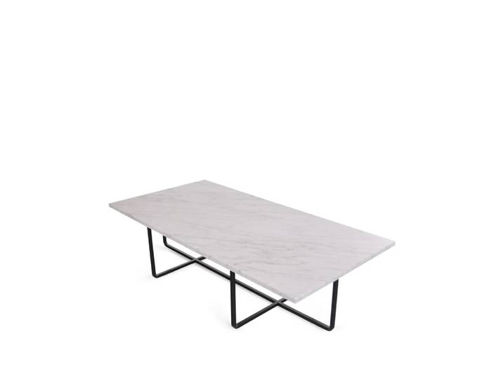 OX Denmarq Ninety Couchtisch rechteckig Marmor carrara, Schwarzes Gestell