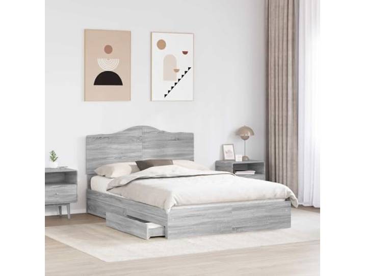 KTHLBRH Boxspringbett Grau Sonoma 140 x 200 cm Technisches Holz, 2 Schubladen, Kopfteil inklusive, Kapazität 200 kg