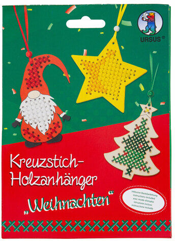 Ursus Kreuzstich-Anhänger "Weihnachten", 10 x 9,5 cm, 3 Stück