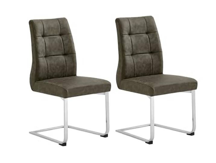 byLIVING 2er-Set Schwingstuhl Marlen XXL, 47 x 96 x 62 cm (BxHxT), Stühle Schwinger in Braun im Vintage Look, Gestell verchromt, Küchenstühle, Esszimmerstühle, Polsterstuhl