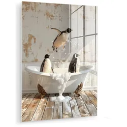 ACRYLGLASBILD Vintage - Pinguin - Badewanne - Schaumstoff 60x80 cm