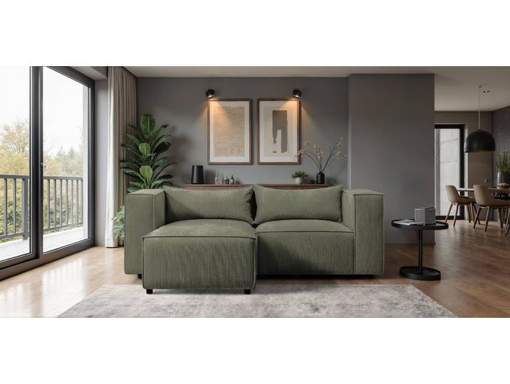 Kaiser Möbel Ecksofa L-Form Modulo, stoff Lincoln, Olive, Links