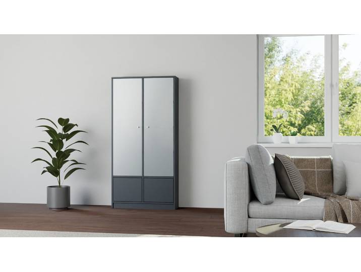 Vitrine mit Flügeltüren - Vitrinenschrank mit vielen Optionen Premium Dekore Schwarz
