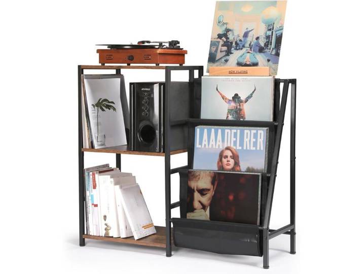 Meuble Tourne-Disque À 3 Niveaux Avec Range-Vinyles Et Support Now Playing Rangement Pour Disques Meuble Pour Salon Marron